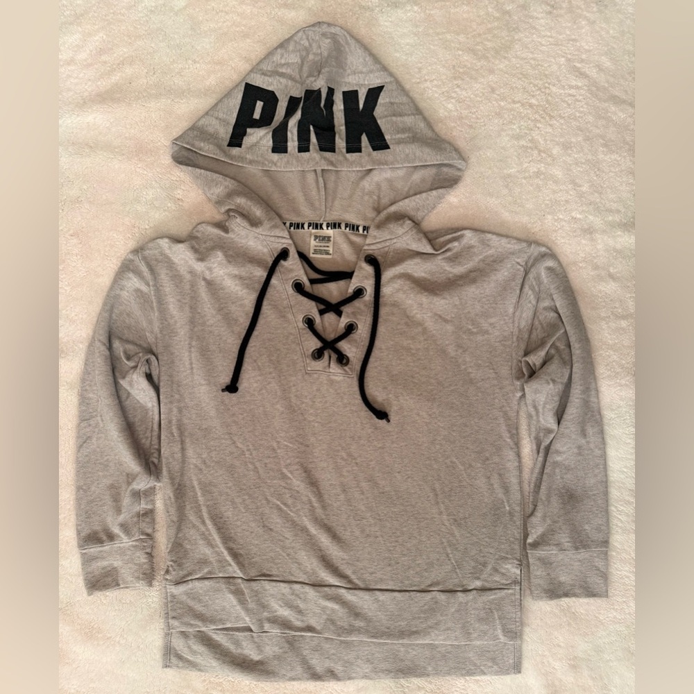 PINK Victoria's Secret Gray Hoodie with Black Accents oversized S Small